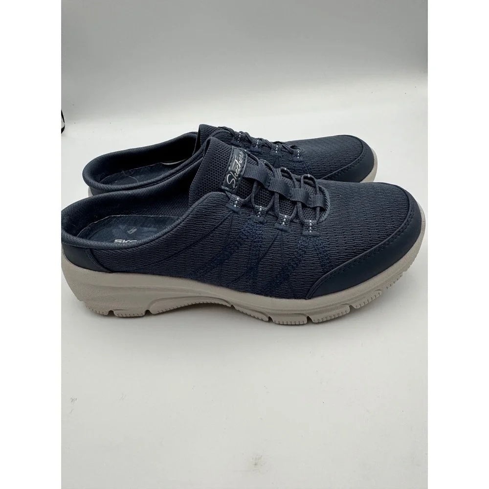 Skechers Relaxed Fit Navy Blue Mule Sneakers Air-Cooled Memory Foam 100860 8.5